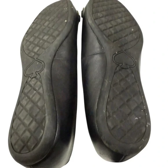 Kate Spade New York Black Leather Ballet Flats Phoebe Size 8 Slip on Gold Logo - Picture 6 of 6